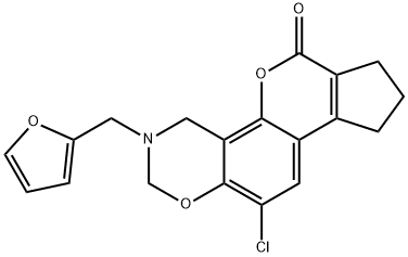 11-chloro-3-(furan-2-ylmethyl)-3,4,8,9-tetrahydro-2H-cyclopenta[3,4]chromeno[8,7-e][1,3]oxazin-6(7H)-one Struktur