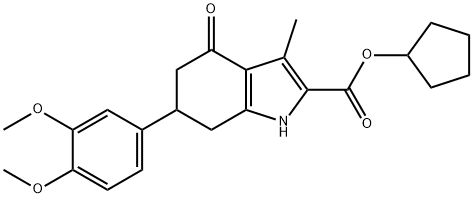 cyclopentyl 6-(3,4-dimethoxyphenyl)-3-methyl-4-oxo-4,5,6,7-tetrahydro-1H-indole-2-carboxylate Struktur