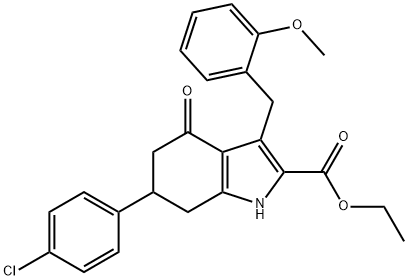 ethyl 6-(4-chlorophenyl)-3-(2-methoxybenzyl)-4-oxo-4,5,6,7-tetrahydro-1H-indole-2-carboxylate Struktur