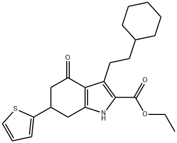 ethyl 3-(2-cyclohexylethyl)-4-oxo-6-(thiophen-2-yl)-4,5,6,7-tetrahydro-1H-indole-2-carboxylate Struktur