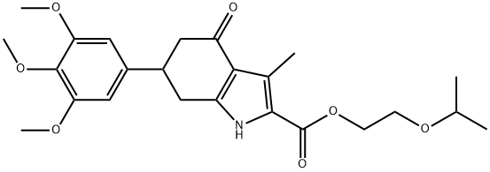 2-isopropoxyethyl 3-methyl-4-oxo-6-(3,4,5-trimethoxyphenyl)-4,5,6,7-tetrahydro-1H-indole-2-carboxylate Struktur