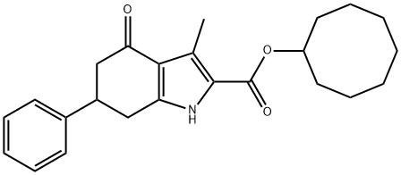 cyclooctyl 3-methyl-4-oxo-6-phenyl-4,5,6,7-tetrahydro-1H-indole-2-carboxylate Struktur