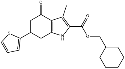 cyclohexylmethyl 3-methyl-4-oxo-6-(thiophen-2-yl)-4,5,6,7-tetrahydro-1H-indole-2-carboxylate Struktur