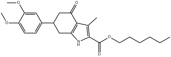 hexyl 6-(3,4-dimethoxyphenyl)-3-methyl-4-oxo-4,5,6,7-tetrahydro-1H-indole-2-carboxylate Struktur