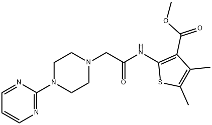 methyl 4,5-dimethyl-2-(2-(4-(pyrimidin-2-yl)piperazin-1-yl)acetamido)thiophene-3-carboxylate Struktur