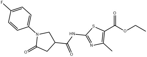 ethyl 2-({[1-(4-fluorophenyl)-5-oxopyrrolidin-3-yl]carbonyl}amino)-4-methyl-1,3-thiazole-5-carboxylate Struktur