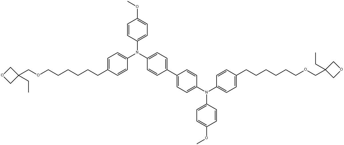 N4,N4'-bis(4-((6-((3-ethyloxetan-3-yl)methoxy)hexyl)oxy)phenyl)-N4,N4'-bis(4-methoxyphenyl)-[1,1'-biphenyl]-4,4'-diamine Struktur