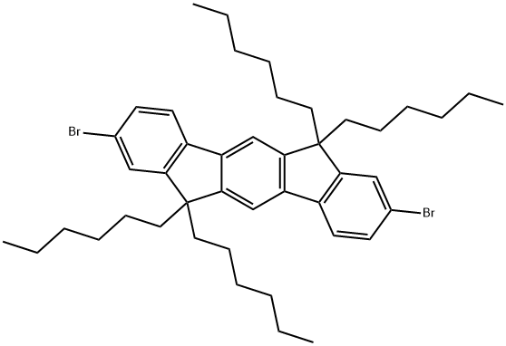 2,8-Dibromo-6,6,12,12-tetrahexyl-6,12-dihydroindeno[1,2-b]fluorene Struktur