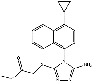 Acetic acid, 2-[[5-amino-4-(4-cyclopropyl-1-naphthalenyl)-4H-1,2,4-triazol-3-yl]thio]-, methyl ester Struktur