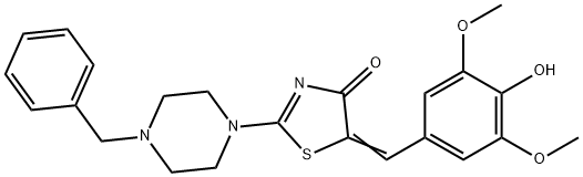 (5Z)-2-(4-benzylpiperazin-1-yl)-5-(4-hydroxy-3,5-dimethoxybenzylidene)-1,3-thiazol-4(5H)-one Struktur