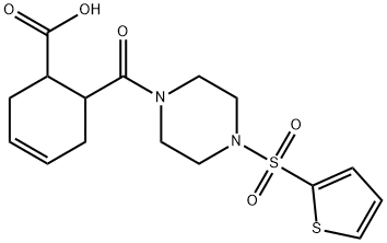 6-(4-(thiophen-2-ylsulfonyl)piperazine-1-carbonyl)cyclohex-3-enecarboxylic acid Struktur