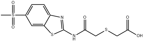 2-((2-((6-(methylsulfonyl)benzo[d]thiazol-2-yl)amino)-2-oxoethyl)thio)acetic acid Struktur