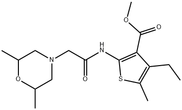 methyl 2-(2-(2,6-dimethylmorpholino)acetamido)-4-ethyl-5-methylthiophene-3-carboxylate Struktur