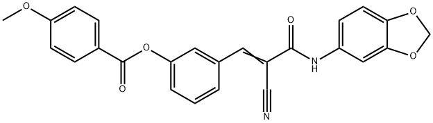 (Z)-3-(3-(benzo[d][1,3]dioxol-5-ylamino)-2-cyano-3-oxoprop-1-en-1-yl)phenyl 4-methoxybenzoate Struktur