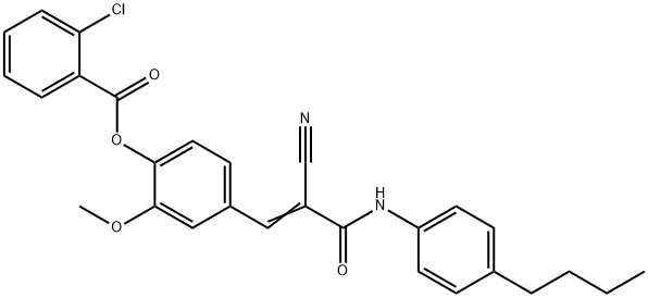 (E)-4-(3-((4-butylphenyl)amino)-2-cyano-3-oxoprop-1-en-1-yl)-2-methoxyphenyl 2-chlorobenzoate Struktur