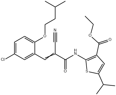 (E)-ethyl 2-(3-(5-chloro-2-(isopentyloxy)phenyl)-2-cyanoacrylamido)-5-isopropylthiophene-3-carboxylate Struktur