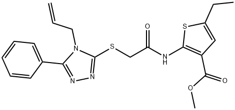 methyl 2-(2-((4-allyl-5-phenyl-4H-1,2,4-triazol-3-yl)thio)acetamido)-5-ethylthiophene-3-carboxylate Struktur