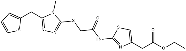 ethyl 2-(2-(2-((4-methyl-5-(thiophen-2-ylmethyl)-4H-1,2,4-triazol-3-yl)thio)acetamido)thiazol-4-yl)acetate Struktur