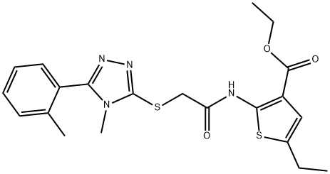 ethyl 5-ethyl-2-(2-((4-methyl-5-(o-tolyl)-4H-1,2,4-triazol-3-yl)thio)acetamido)thiophene-3-carboxylate Structure