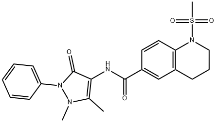 N-(1,5-dimethyl-3-oxo-2-phenyl-2,3-dihydro-1H-pyrazol-4-yl)-1-(methylsulfonyl)-1,2,3,4-tetrahydro-6-quinolinecarboxamide Struktur