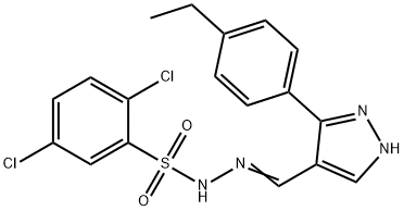 (Z)-2,5-dichloro-N'-((3-(4-ethylphenyl)-1H-pyrazol-4-yl)methylene)benzenesulfonohydrazide Struktur