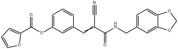 (E)-3-(3-((benzo[d][1,3]dioxol-5-ylmethyl)amino)-2-cyano-3-oxoprop-1-en-1-yl)phenyl furan-2-carboxylate Struktur