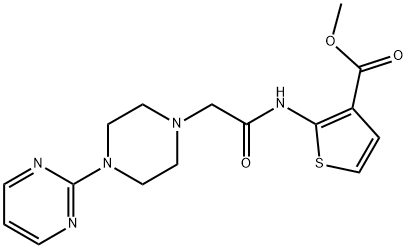 methyl 2-(2-(4-(pyrimidin-2-yl)piperazin-1-yl)acetamido)thiophene-3-carboxylate Struktur