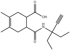 6-((3-ethylpent-1-yn-3-yl)carbamoyl)-3,4-dimethylcyclohex-3-enecarboxylic acid Struktur