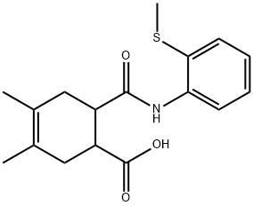 3,4-dimethyl-6-((2-(methylthio)phenyl)carbamoyl)cyclohex-3-enecarboxylic acid Struktur