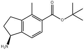 (S)-tert-butyl 1-amino-4-methyl-2,3-dihydro-1H-indene-5-carboxylate Struktur