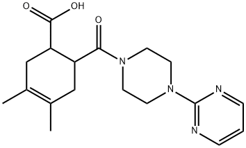 3,4-dimethyl-6-(4-(pyrimidin-2-yl)piperazine-1-carbonyl)cyclohex-3-enecarboxylic acid Struktur