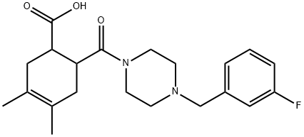 6-(4-(3-fluorobenzyl)piperazine-1-carbonyl)-3,4-dimethylcyclohex-3-enecarboxylic acid Struktur