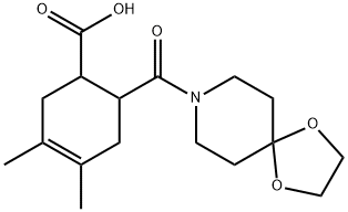 3,4-dimethyl-6-(1,4-dioxa-8-azaspiro[4.5]decane-8-carbonyl)cyclohex-3-enecarboxylic acid Struktur