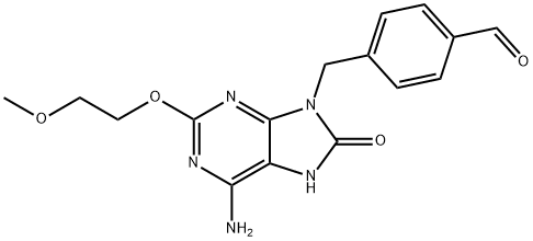 Benzaldehyde, 4-[[6-amino-7,8-dihydro-2-(2-methoxyethoxy)-8-oxo-9H-purin-9-yl]methyl]- Struktur