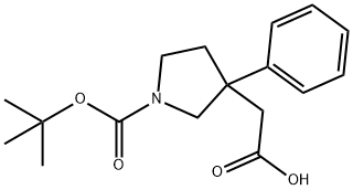 2-(1-(tert-butoxycarbonyl)-3-phenylpyrrolidin-3-yl)acetic acid Struktur