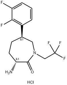 (3R,6S)-3-Amino-6-(2,3-difluorophenyl)-1-(2,2,2-trifluoroethyl)azepan-2-one (hydrochloride) Struktur