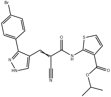 (E)-isopropyl 2-(3-(3-(4-bromophenyl)-1H-pyrazol-4-yl)-2-cyanoacrylamido)thiophene-3-carboxylate Struktur