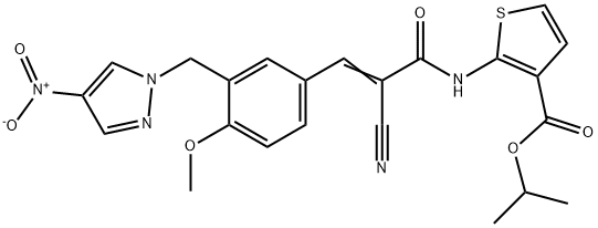 (E)-isopropyl 2-(2-cyano-3-(4-methoxy-3-((4-nitro-1H-pyrazol-1-yl)methyl)phenyl)acrylamido)thiophene-3-carboxylate Struktur