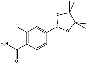 2-fluoro-4-(4,4,5,5-tetramethyl-1,3,2-dioxaborolan-2-yl)benzamide Struktur