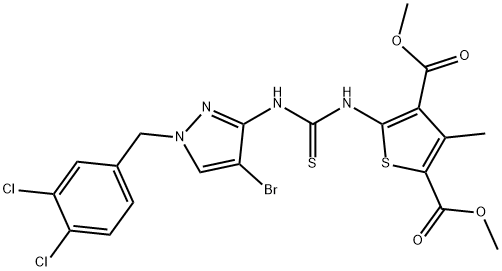 dimethyl 5-(3-(4-bromo-1-(3,4-dichlorobenzyl)-1H-pyrazol-3(2H)-ylidene)thioureido)-3-methylthiophene-2,4-dicarboxylate Struktur