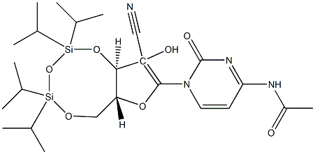 N-(1-((6aR,8R,9aR)-9-cyano-9-hydroxy-2,2,4,4-tetraisopropyltetrahydro-6H-furo[3,2-f][1,3,5,2,4]trioxadisilocin-8-yl)-2-oxo-1,2-dihydropyrimidin-4-yl)acetamide Struktur