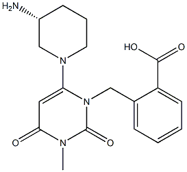 (R)-2-((6-(3-aminopiperidin-1-yl)-3-methyl-2,4-dioxo-3,4-dihydropyrimidin-1(2H)-yl)methyl)benzoic acid Struktur