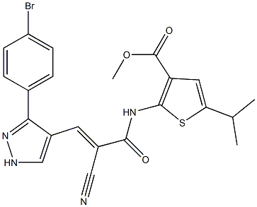 (E)-methyl 2-(3-(3-(4-bromophenyl)-1H-pyrazol-4-yl)-2-cyanoacrylamido)-5-isopropylthiophene-3-carboxylate Struktur