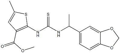 methyl 2-(3-(1-(benzo[d][1,3]dioxol-5-yl)ethyl)thioureido)-5-methylthiophene-3-carboxylate Struktur