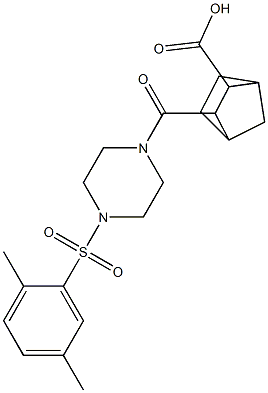 3-(4-((2,5-dimethylphenyl)sulfonyl)piperazine-1-carbonyl)bicyclo[2.2.1]heptane-2-carboxylic acid Struktur