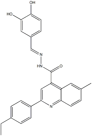 (E)-N'-(3,4-dihydroxybenzylidene)-2-(4-ethylphenyl)-6-methylquinoline-4-carbohydrazide Struktur