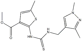 methyl 2-(3-((1,3-dimethyl-1H-pyrazol-4-yl)methyl)thioureido)-5-methylthiophene-3-carboxylate Struktur