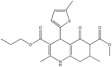 6-methyl 3-propyl 2,7-dimethyl-4-(5-methylthiophen-2-yl)-5-oxo-1,4,5,6,7,8-hexahydroquinoline-3,6-dicarboxylate Struktur