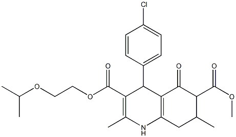 3-(2-isopropoxyethyl) 6-methyl 4-(4-chlorophenyl)-2,7-dimethyl-5-oxo-1,4,5,6,7,8-hexahydroquinoline-3,6-dicarboxylate Struktur