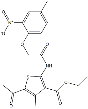 ethyl 5-acetyl-4-methyl-2-(2-(4-methyl-2-nitrophenoxy)acetamido)thiophene-3-carboxylate Struktur